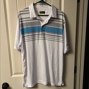 Jack Nicholson Collection Men's White and Blue Striped Golf Shirt